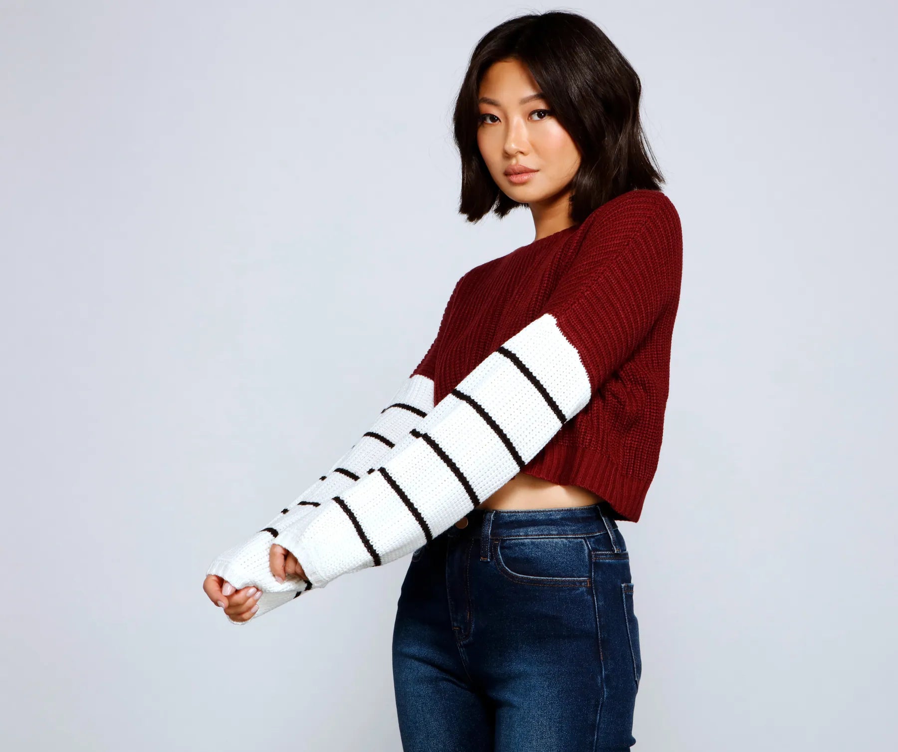 Cozy Custom Embellished SweatersCasually On-Trend Striped Sweater