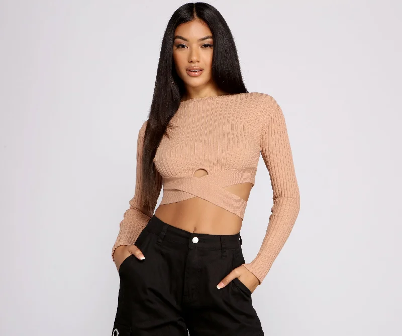 Cozy Custom Embellished SweatersTrendy Girl Ribbed Knit Cropped Sweater