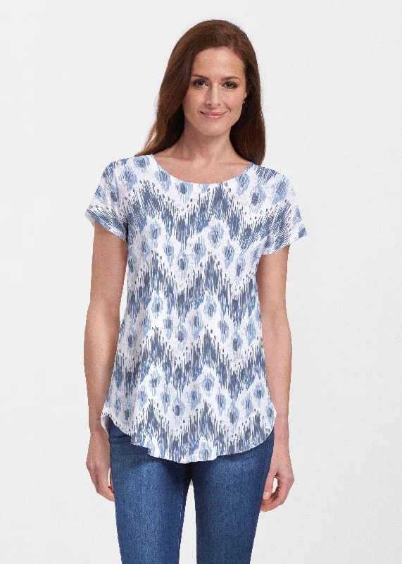 women's tops for those who love to shop for unique findsTonal Waves Blue (7804) ~ Signature Short Sleeve Scoop Neck Flowy Tunic