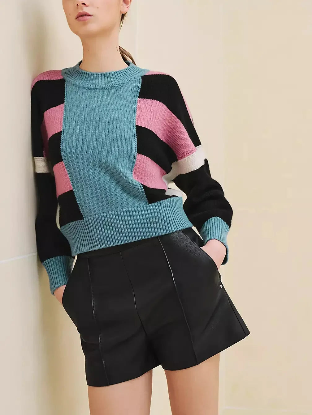 Children's SweatersCashmere Knit Paneled Striped Multicolor Sweater