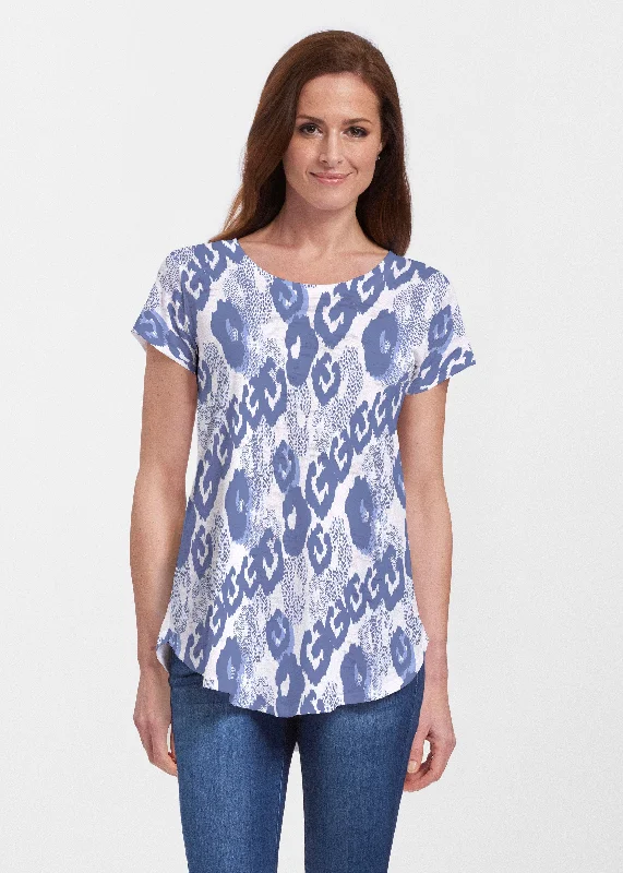 women's stylish topsRoyal Blue Ikat (7808) ~ Signature Short Sleeve Scoop Neck Flowy Tunic