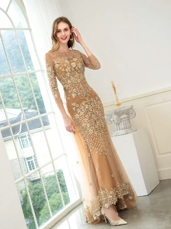 ready-to-wear prom dressesNumbersea Mermaid / Trumpet V-neck Beaded Luxurious Sexy Formal Evening Dresses Long Sleeve Floor Length Prom Dresses