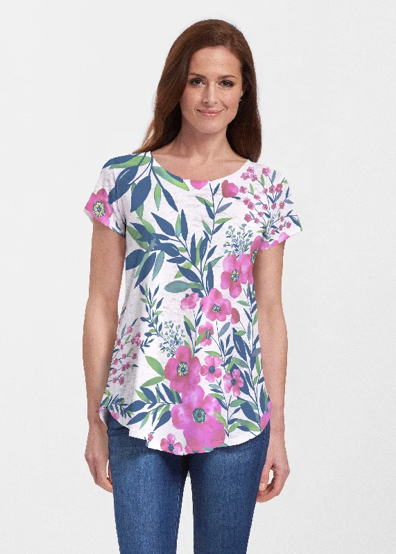 women's tops with beading accentsSummer Floral (13423) ~ Signature Short Sleeve Scoop Neck Flowy Tunic