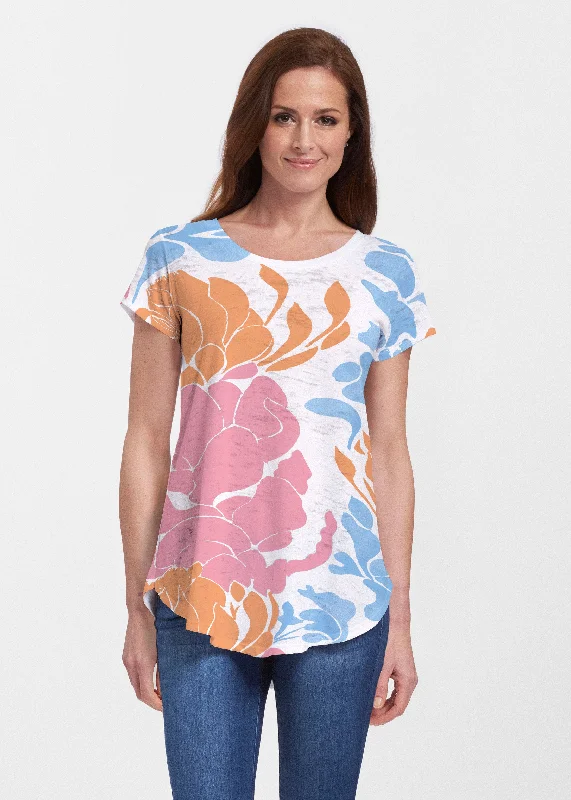 women's tops for cocktail partiesLotus Pink/Orange (23058) ~ Short Sleeve Scoop Neck Flowy Tunic