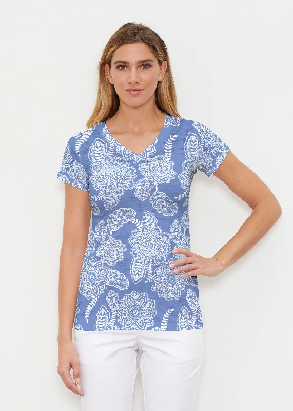 women's tops with geometric patternsFloral Sunshine (13533) ~ Signature Cap Sleeve V-Neck Shirt