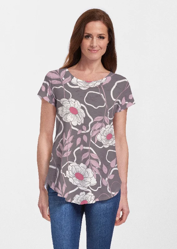 women's tops with cold-shoulder cuts and lace detailingClarisse (8125) ~ Short Sleeve Scoop Neck Flowy Tunic