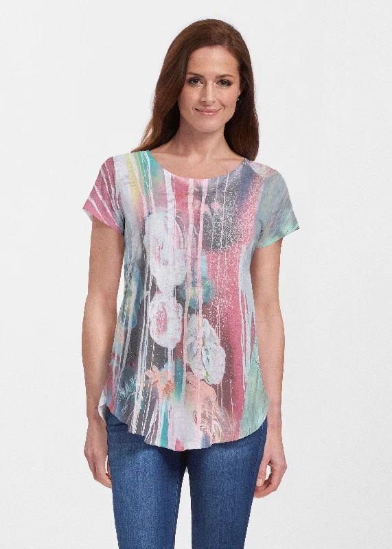 cozy women's tops for fall and winterGraffiti Blossom (25021) ~ Signature Short Sleeve Scoop Neck Flowy Tunic