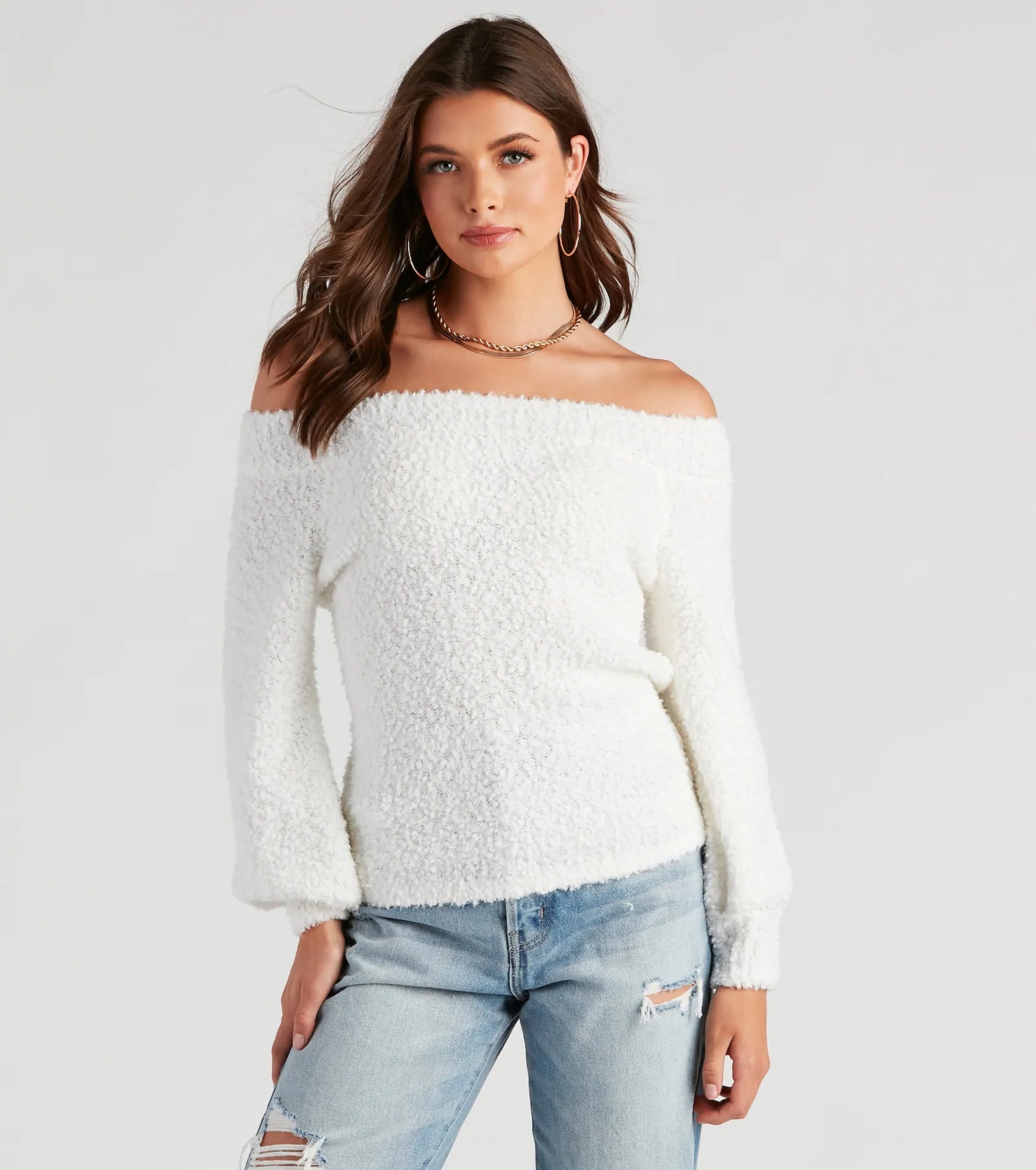 Extra-Large Knitted Crewneck SweatersSeason Chill Popcorn Knit Sweater