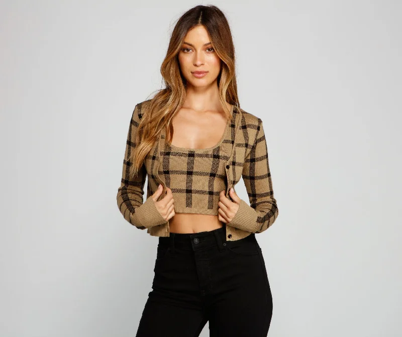 Pullover Chunky SweatersPlaid Daze Cropped Cardigan