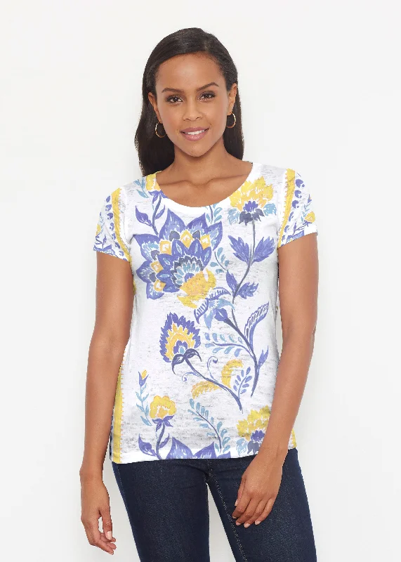 women's tops for those who want to add a personal touch to their wardrobe with unique and one-of-a-kind piecesBohemian Chintz Yellow (7898) ~ Short Sleeve Scoop Shirt