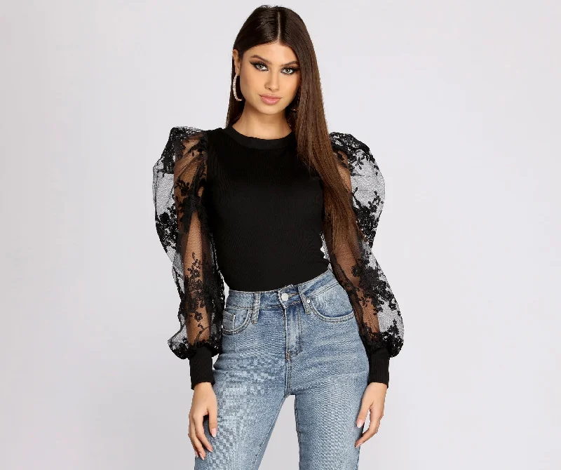 women's tops for those who want to add a touch of sophistication to their casual attireA Chic Moment Sheer Floral Sleeve Top