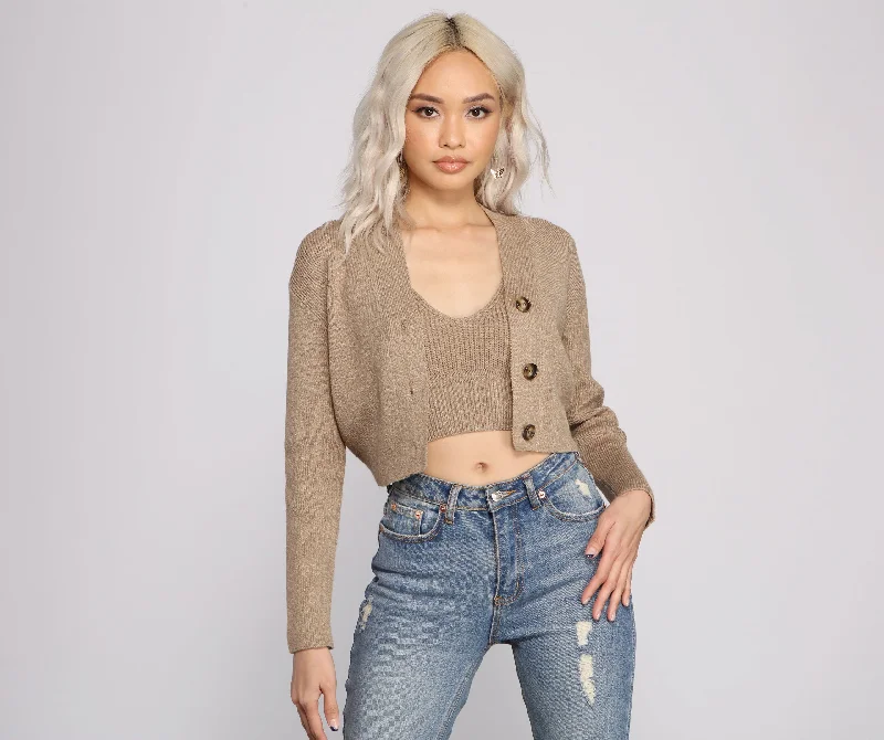 Fitted Oversized Cardigan SweatersCasually Chic Cropped Knit Cardigan