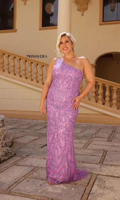 illusion neckline prom dressesPrimavera Plus-Size Long Beaded Prom Dress 14049