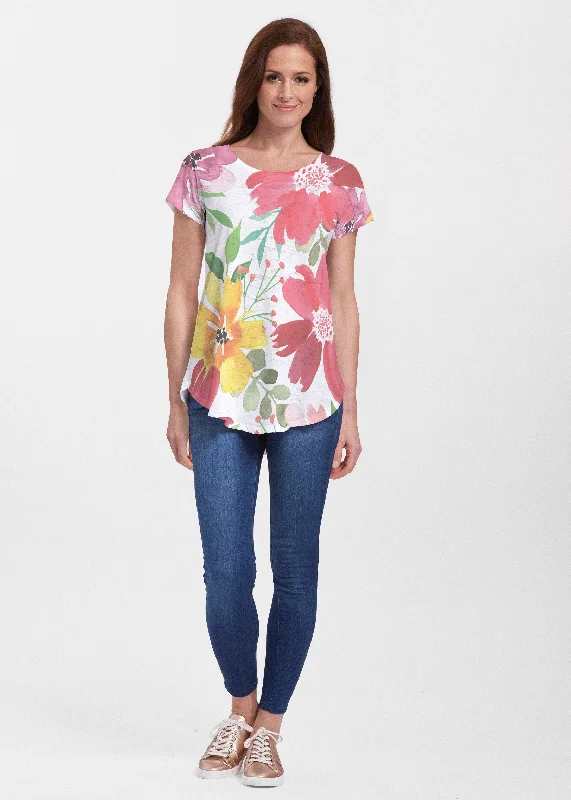 women's tops with flutter sleevesFestive Bloom (8154) ~ Short Sleeve Scoop Neck Flowy Tunic