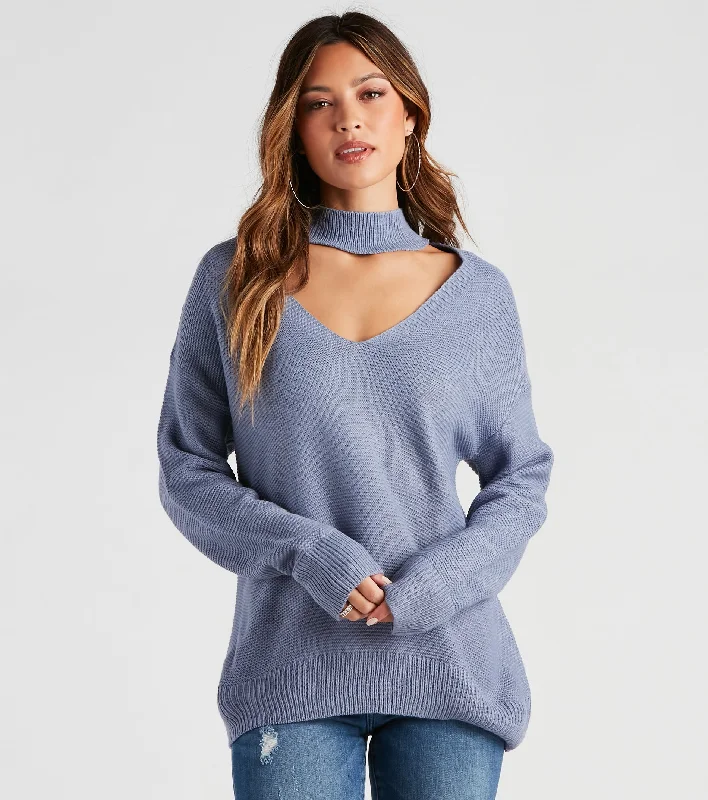 Plus-Size Quick-Dry Soft Knitted SweatersKeeping Knit Chic Mock Neck Sweater