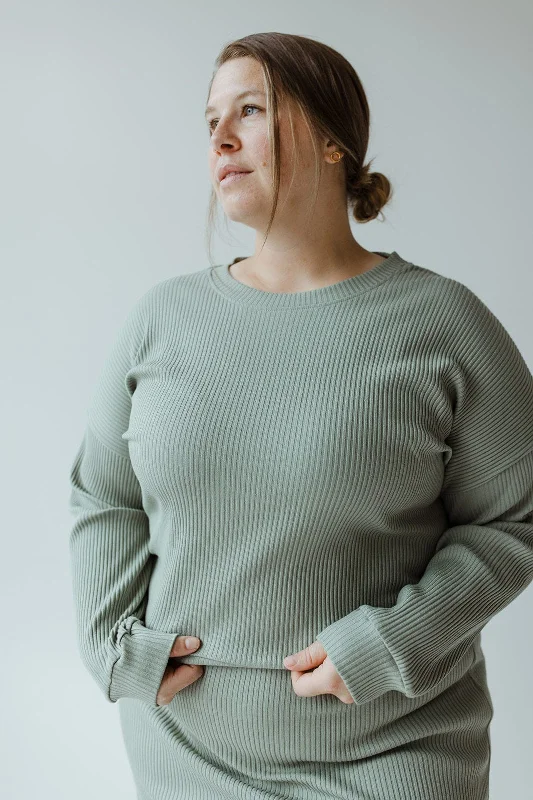 Retro Stylish Flannel SweatersRIBBED CROPPED SWEATER IN FADED JADE