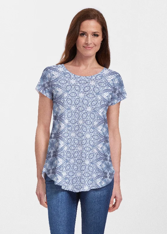 women's tops for cozy nights inPicket Daisy (7729) ~ Signature Short Sleeve Scoop Neck Flowy Tunic