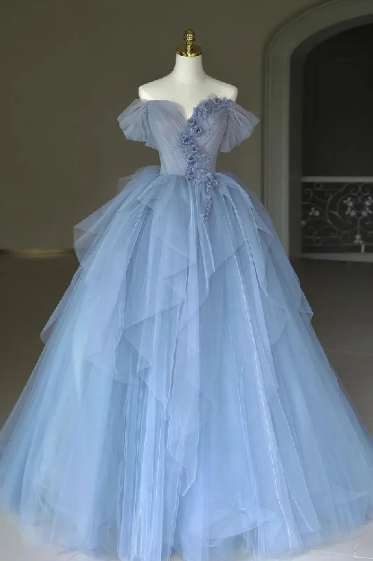 prom dresses for winterFairy Tulle Appliques Prom Dress Blue Ball Gown Birthday Dress Y7682