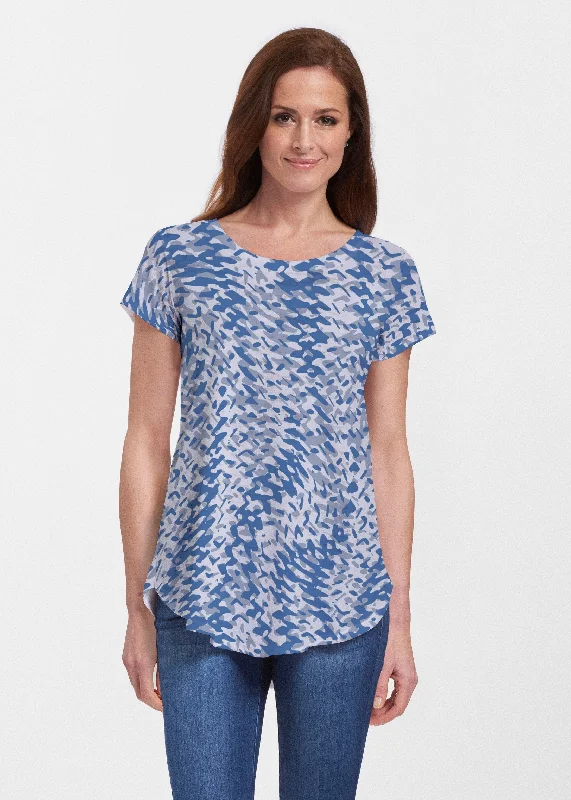 women's tops for summer festivalsTextured Tracks Blue (7737) ~ Signature Short Sleeve Scoop Neck Flowy Tunic