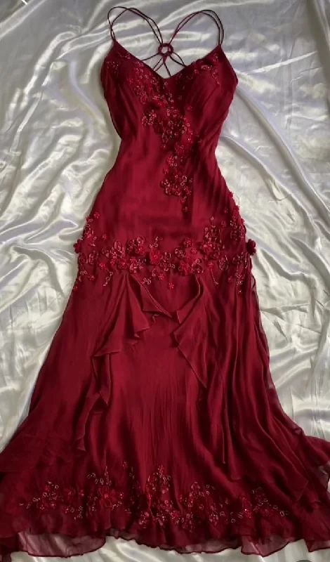 flutter sleeve prom dressesCharming Red Beaded Appliques Prom Dress Long Chiffon Evening Dress Y7732