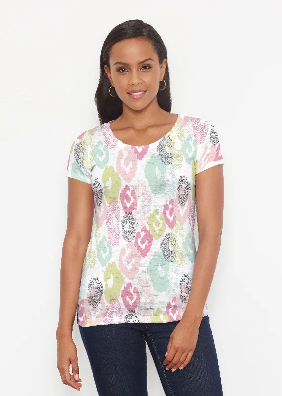 women's tops for those who want to add a bit of flair and personality to their looksAbstract Pastel Ikat (7813) ~ Signature Short Sleeve Scoop Shirt