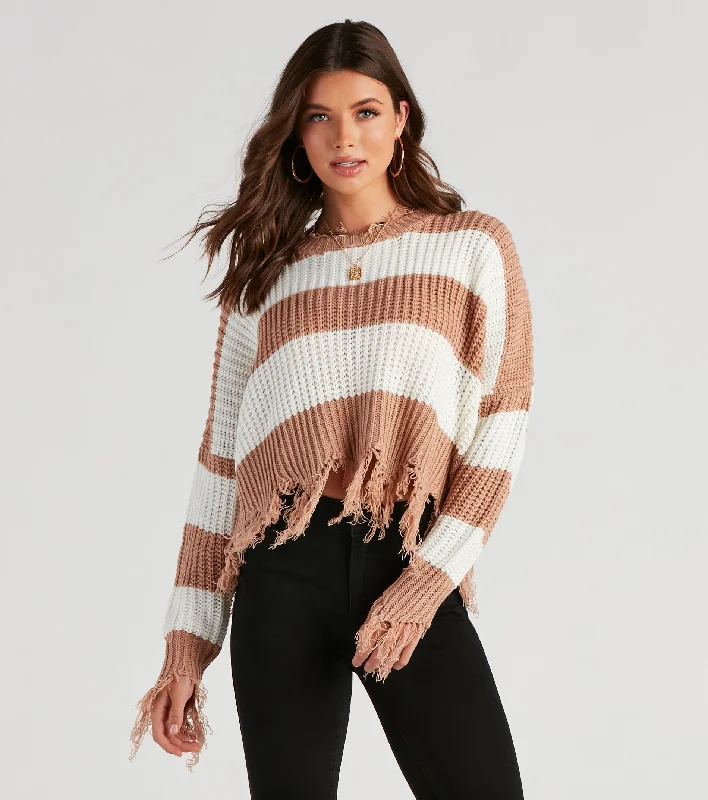 Crewneck Fair Isle SweatersCozy Mood Striped Knit Sweater