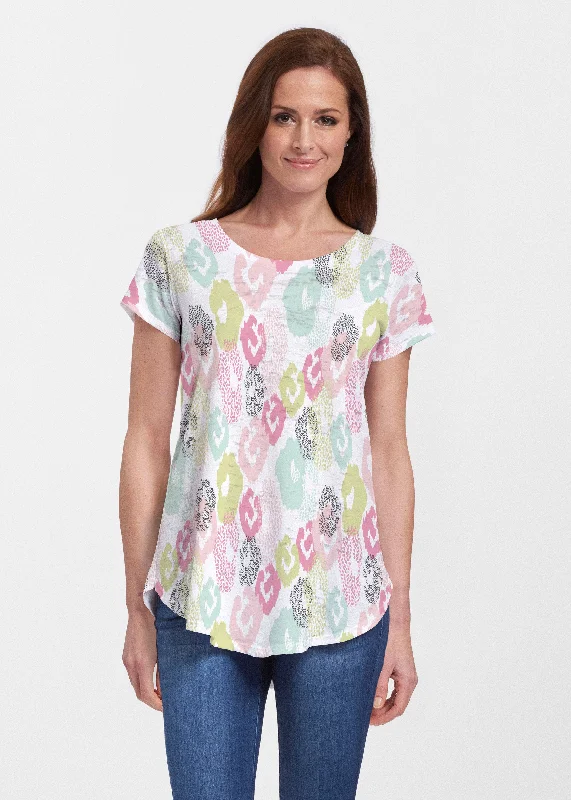 women's tops for those who want to wear pieces that are both functional and fashionableAbstract Pastel Ikat (7813) ~ Signature Short Sleeve Scoop Neck Flowy Tunic