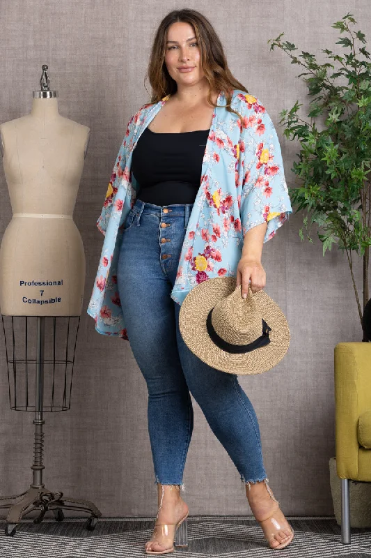 Stylish SweatersFLORAL PRINT OPEN FRONT PLUS SIZE CARDIGAN-SJ100239