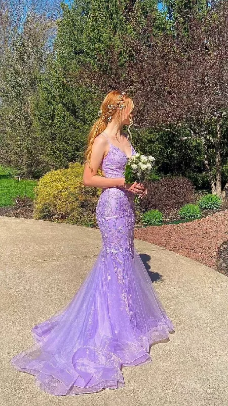 prom dresses with beaded accentsSexy Lavender Mermaid Prom Dress With Train,Lavender Evening Dress Y5866