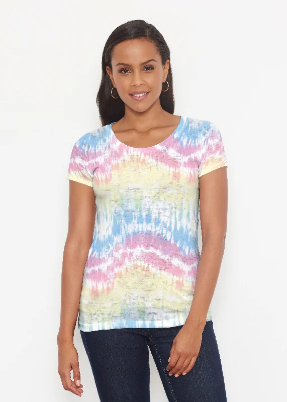 silk women's topsWaves Tie Dye (7896) ~ Short Sleeve Scoop Shirt