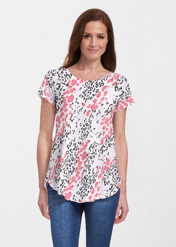 women's tops for those who love to mix and match prints and patternsGreek Cat Pink (7903) ~ Short Sleeve Scoop Neck Flowy Tunic