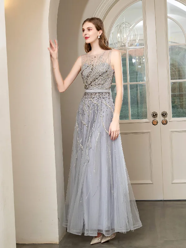 prom dresses with sequin detailingNumbersea A-line Beaded Luxurious Sexy Formal Evening Dresses Sleeveless Floor Length Prom Dresses