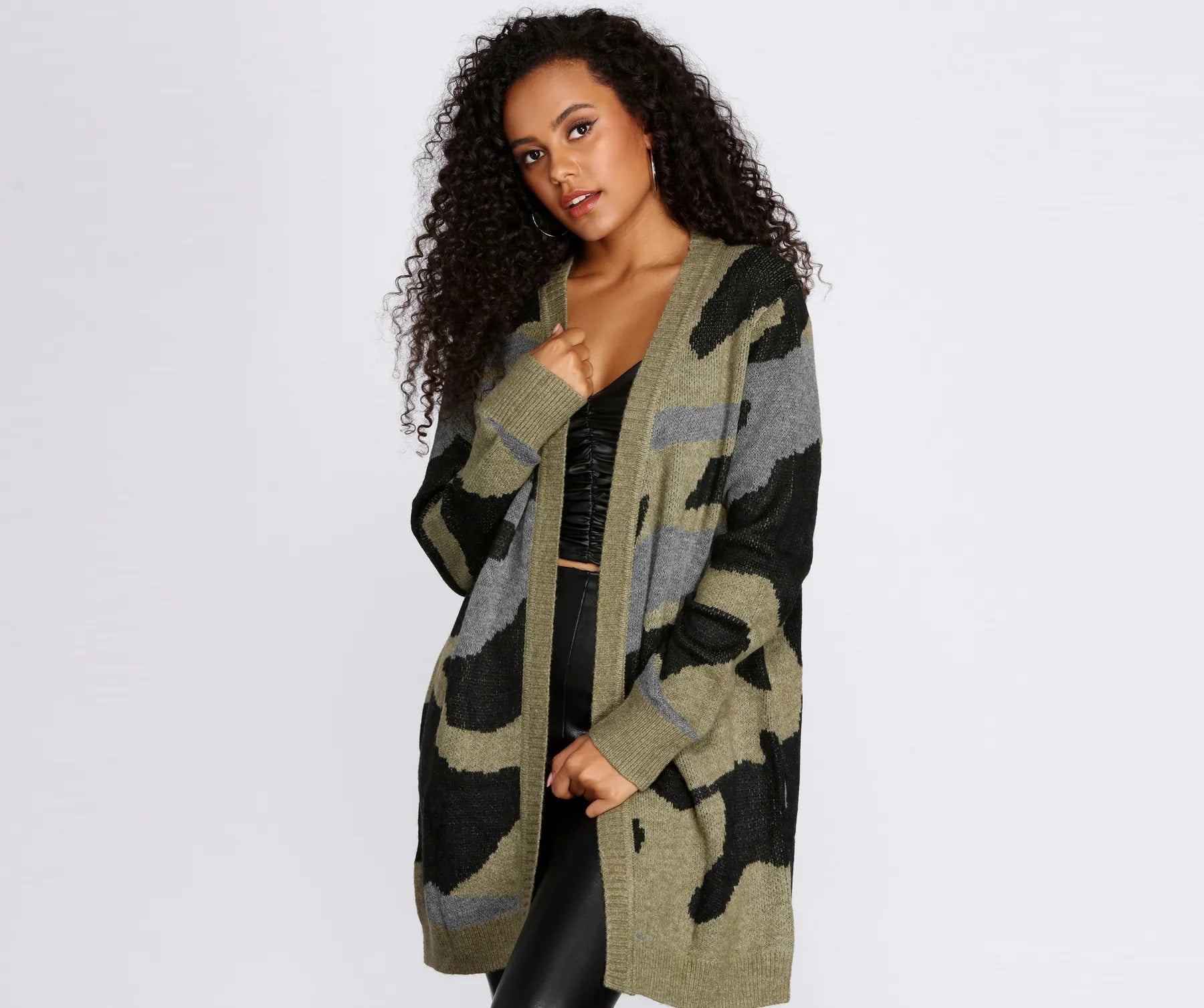 Thick Turtle-Neck Wool SweatersCozy In Camo Cardigan