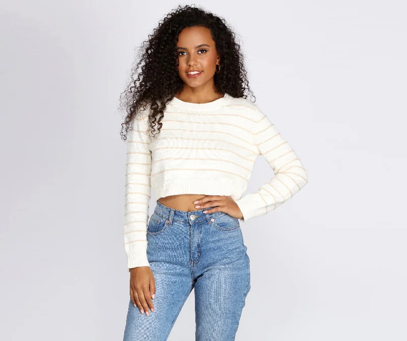 Knitted Crewneck SweatersStand Out Striped Cropped Sweater