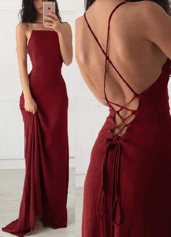 prom dress cleaningSexy Spaghetti Straps Burgundy Long Prom Dress Backless Evening Dress Y7832