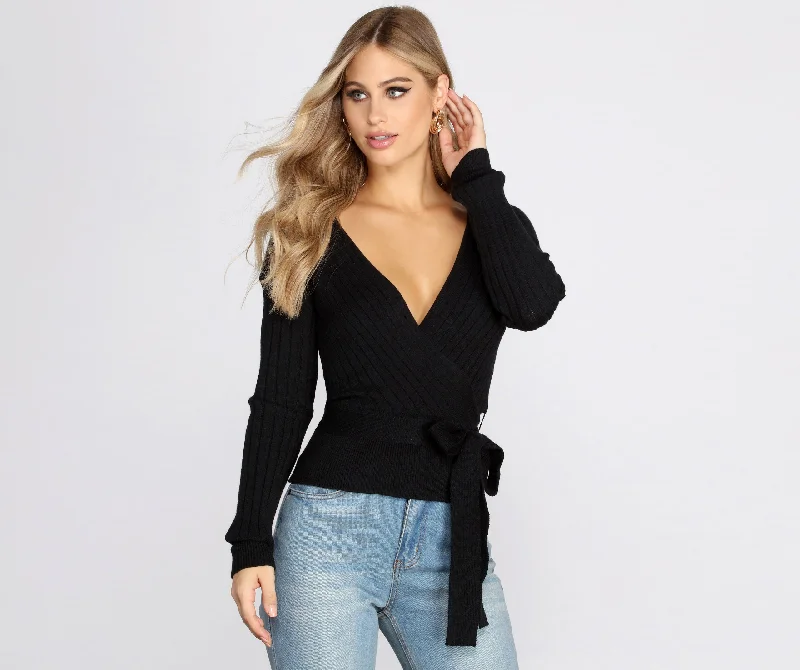 Turtle-Neck SweatersRibbed Tie Waist Dolman Sweater