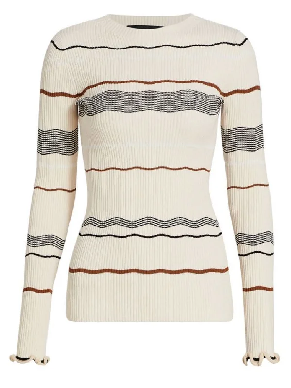 Casual SweatersStriped Ribbed Knit Stretch Sweater in Cream