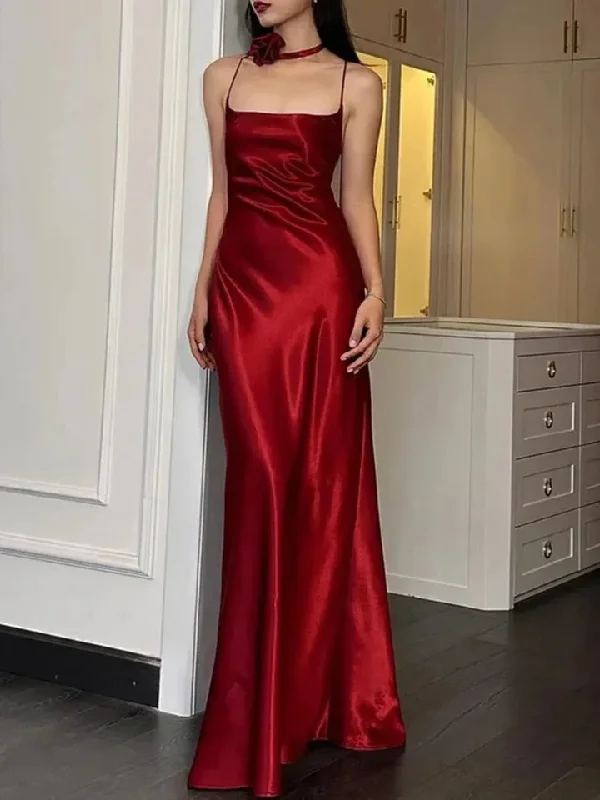 elegant prom dressesElegant Burguny Spaghetti Straps Long Prom Dress Backless Evening Dress Y7748